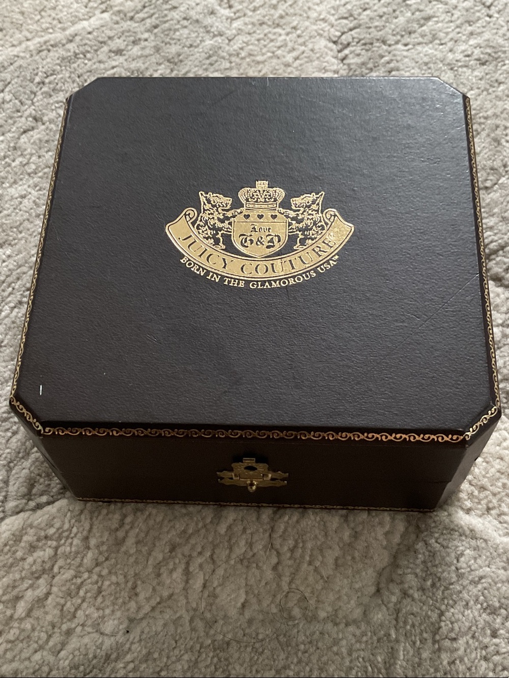 Vintage Juicy Couture Brown and Gold Crest Jewelry Box